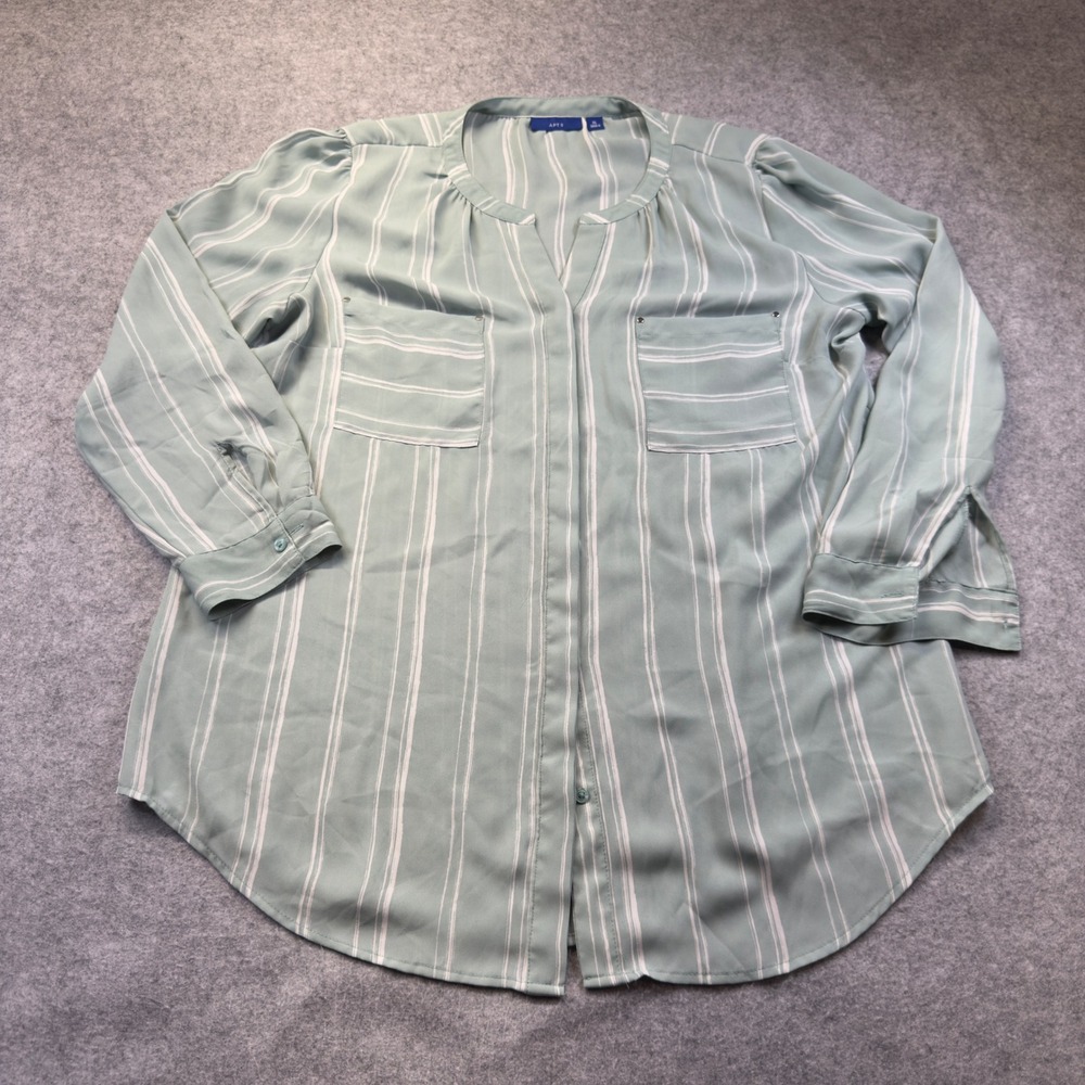 Apt 9 Womens XL Sage Green White Striped Button Down Long Sleeve Blouse P2-18